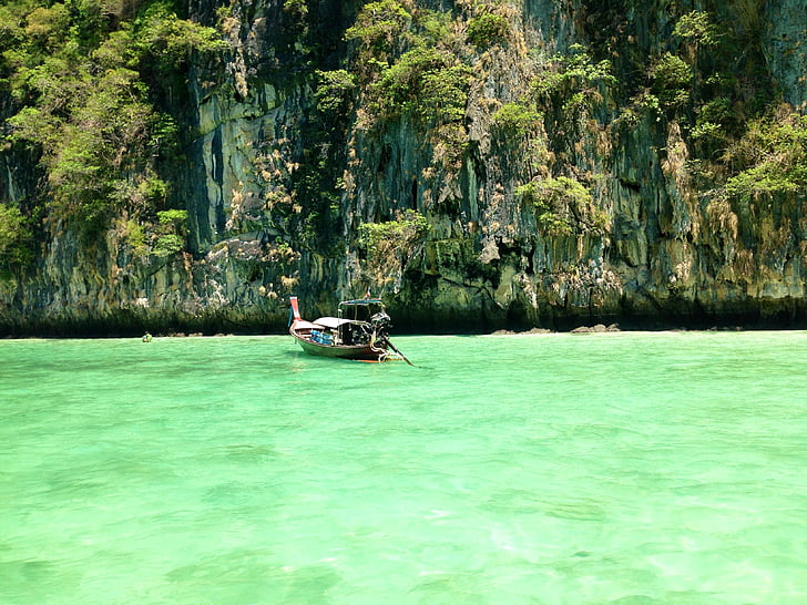 Ocean, Thailand, havet, landskab, båd, vand, grøn