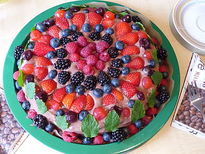 Beeren-Kuchen, Kuchen, süße, Erdbeeren, Himbeeren, Heidelbeeren, Kirschen