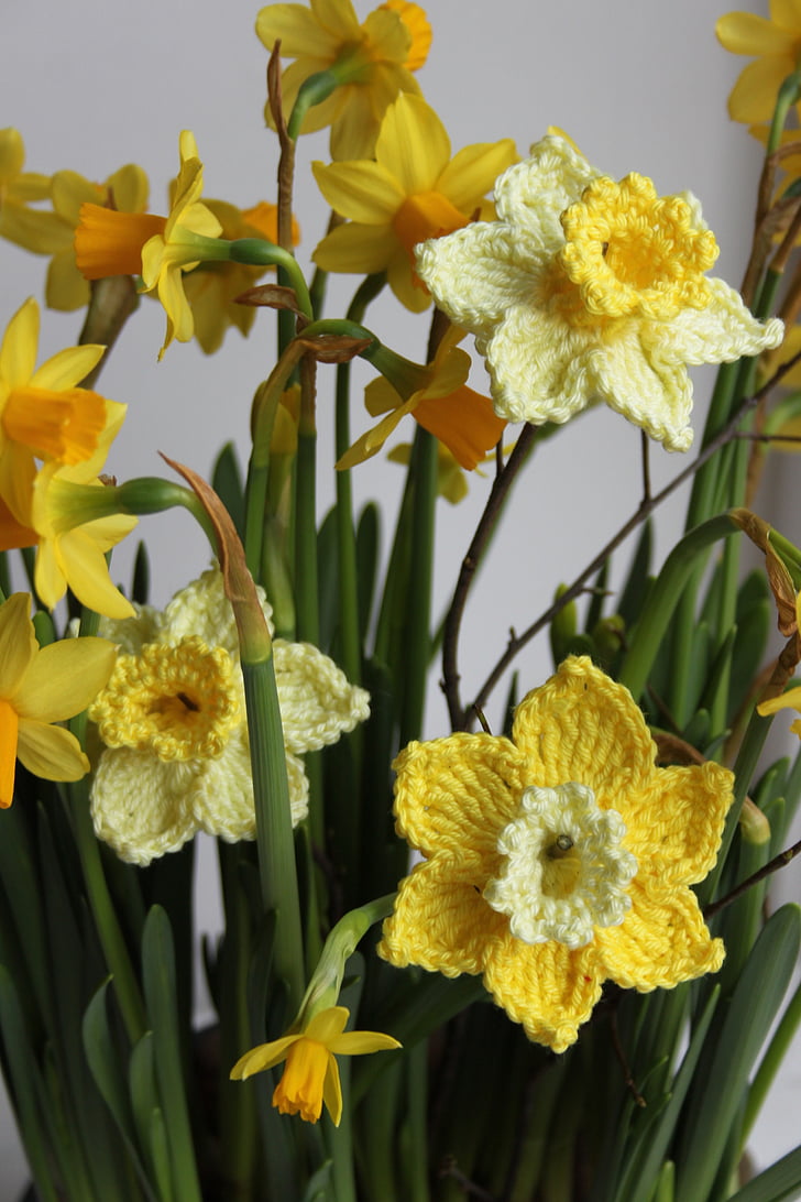 Narcis, kwiaty na szydełku, kwiatowy crochet, na szydełku, żółty, wiosna, Dekoracja