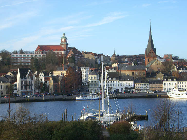 Flensborg, port, vestsiden, gamle bydel, gamle high school
