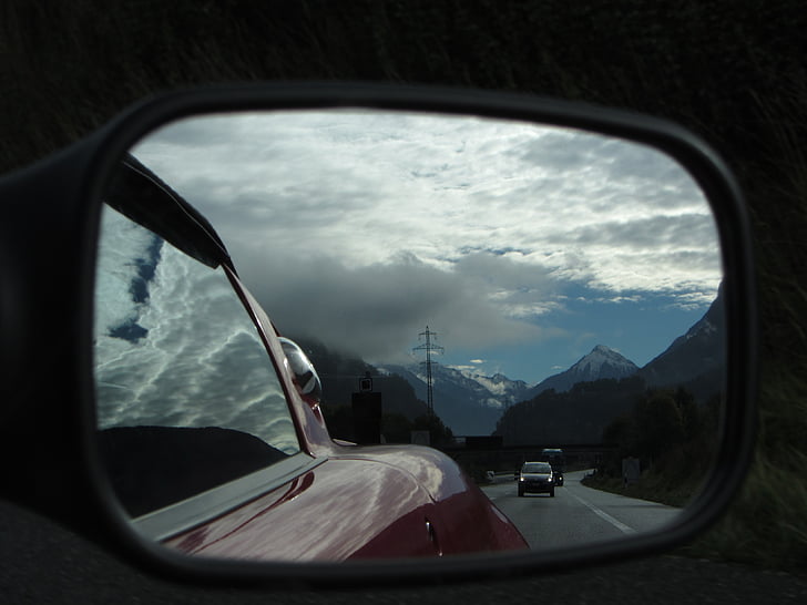 auto, Suïssa, alpí, mirall del darrere, paisatge, muntanyes