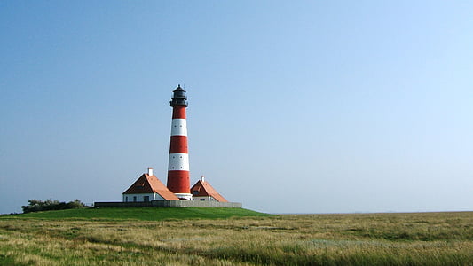 north sea, lighthouse, watts, wadden sea, nordfriesland, westerhever, mecklenburg