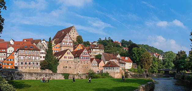 Kocher, Alemania, casco antiguo, casas, verano, arquitectura, estructura construida