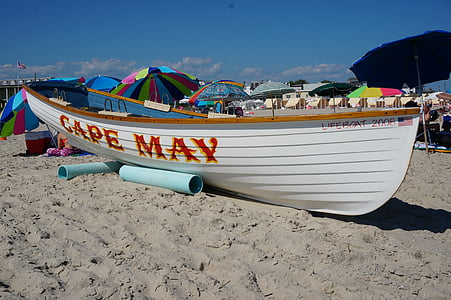spiaggia, barca, di Cape may, Riva di Jersey, oceano