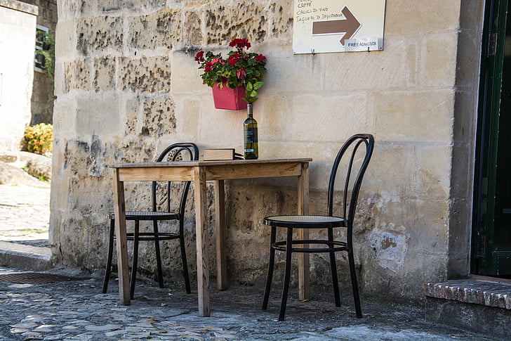 Matera, Italia, kursi, anggur, suasana, Meja, kursi