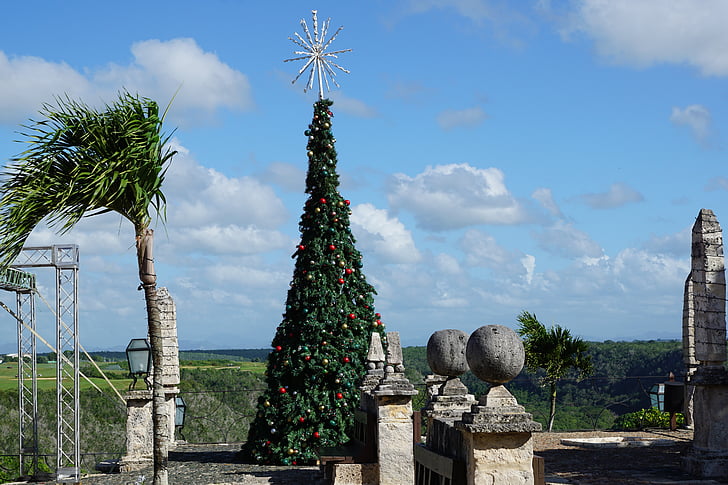 Altos de Chavσn kaimas, Karibai, Dominikos Respublika, Rodyti, medis, dangus, Debesis - dangus