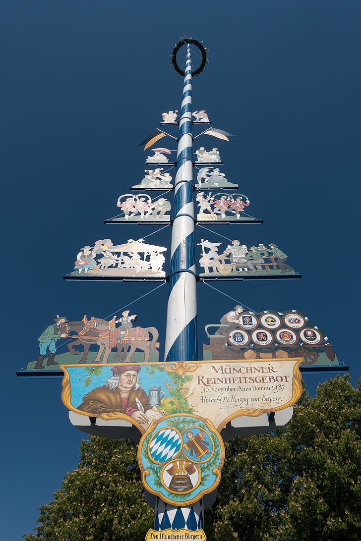 Majski stup, plava, bijeli, Bavaria, tradicija, proljeće, nebo