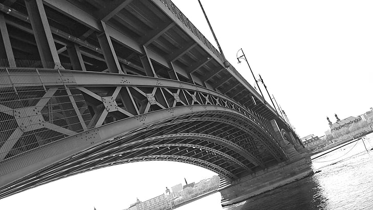 Most, Mainz, Oceľový most, Porýnie, budova, na rieke, kov