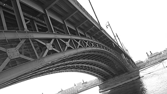 bridge, mainz, steel bridge, rhine, building, on the river, metal