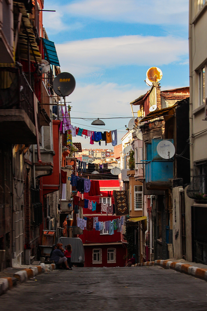 utca, Isztambul, város, Törökország, ruházat, szárítókötél, utcában