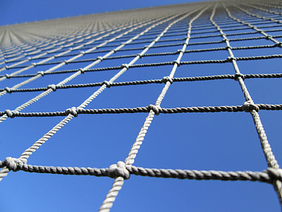 mesh, barrier, perspective, angle, upward, rope, knots