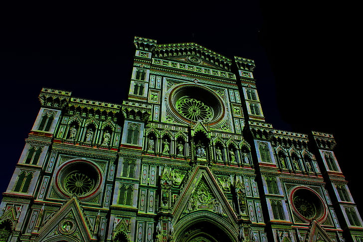 Florencie, Itálie, Katedrála, umělec, Architektura, město, noční
