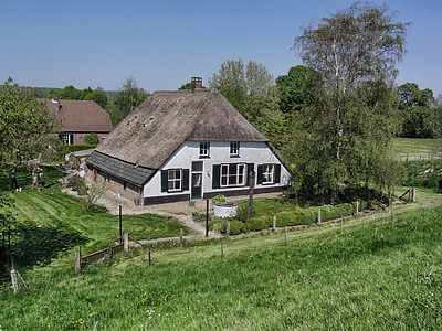 Belanda, rumah, rumah, pertanian, pedesaan, arsitektur, langit