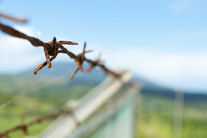fence, mountains, security, barrier, sharp, barbed Wire, nature