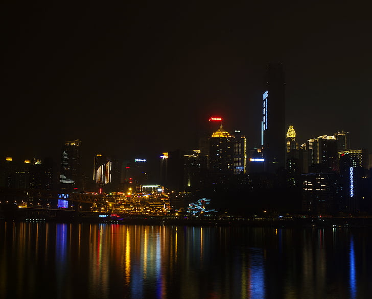 wgląd nocy, Chiny, Miasto, Chongqing