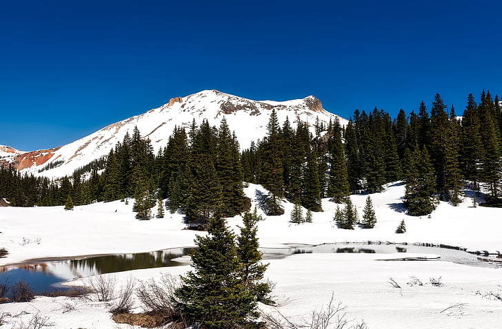 Colorado, téli, hó, hegyek, völgy, patak, patak