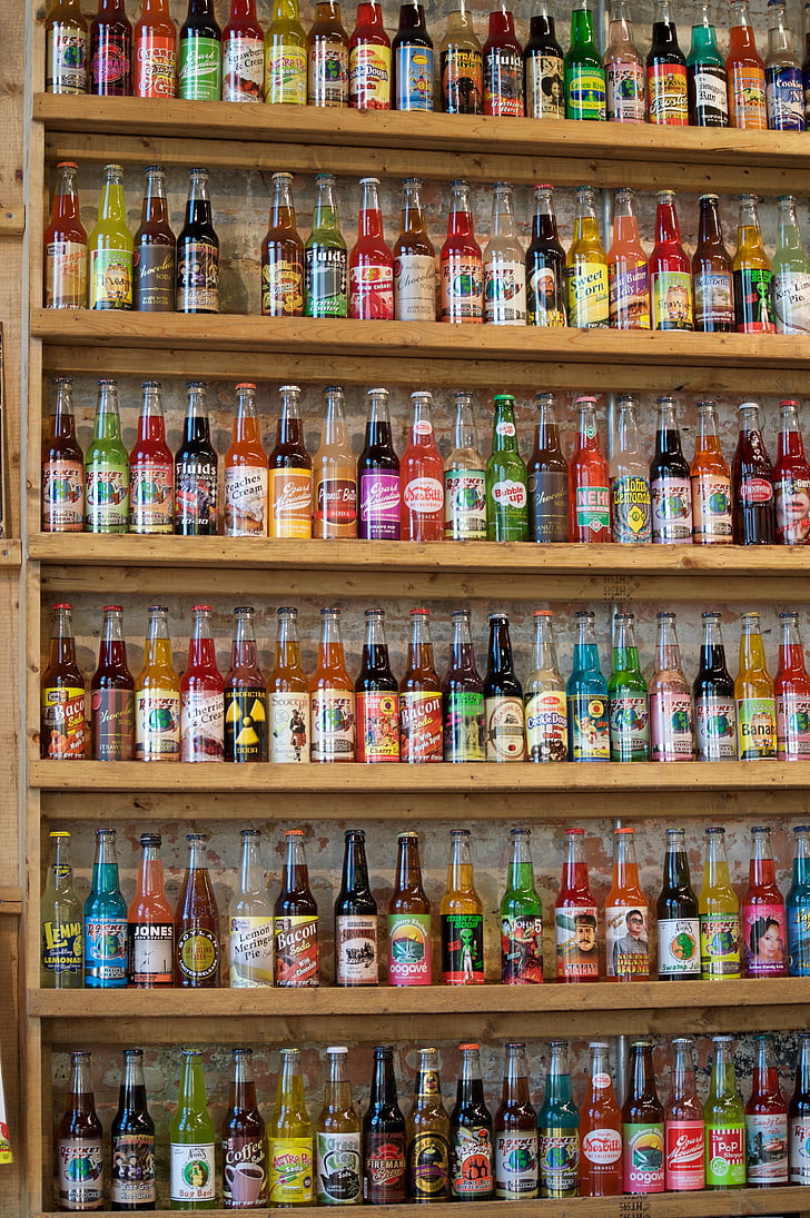 refrigerante, pop, parede, garrafas, com gás, Coca-Cola, carbonatadas