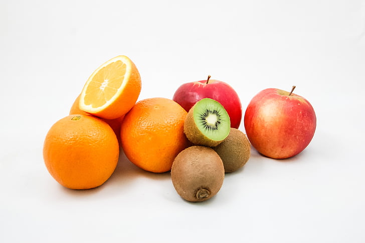 obuoliai, kivi, apelsinai, vaisių, vitaminai, pusė, oranžinė