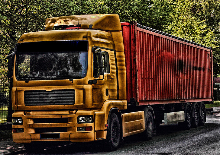 vrachtwagen, voertuig, bedrijfsvoertuig, vervoer, verkeer, geel, vervoer