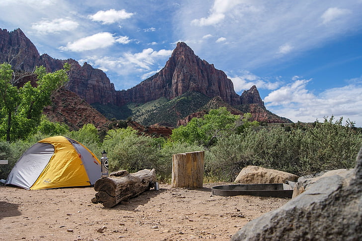 Càmping, tenda, muntanya, penya-segat, campament, tenda, aventura