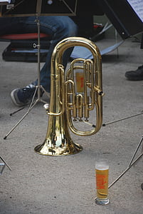 instrument, music, beer, copper, euphonium, street music, musical Instrument