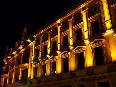 edifício, arquitetura, Kamienica, iluminação, a perspectiva de, luz, à noite