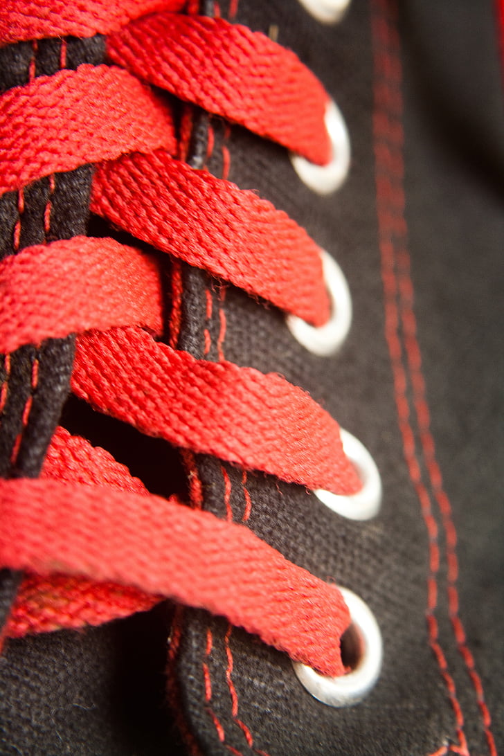 Cordons, negre, sabates, vermell, sabatilles d'esport, conversar, moda