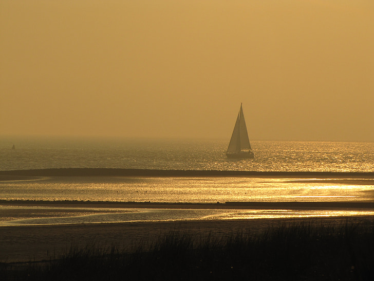 abendstimmung, beach, sea, norderney, north sea, sunset