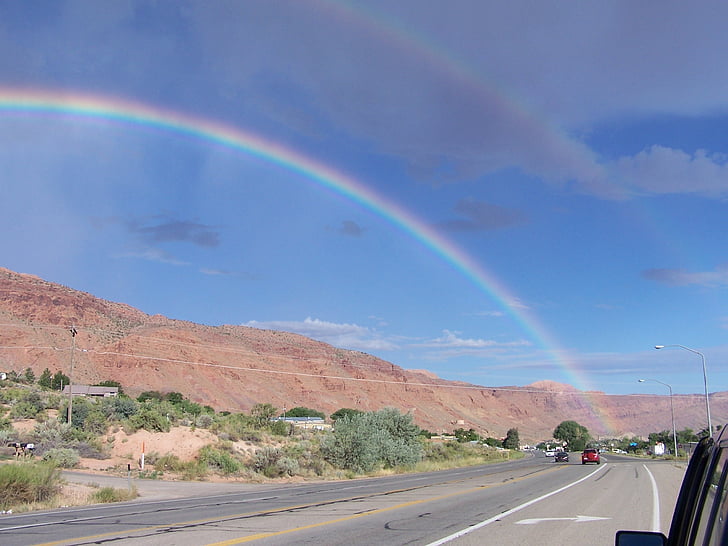 regenboog, Moab, Moab rim, Utah, woestijn, buiten, wolken