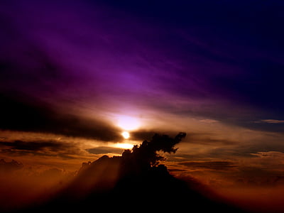 cielo, nube, puesta de sol, violeta