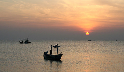 peaceful, morning, boat, sunrise, water, peace, scenic