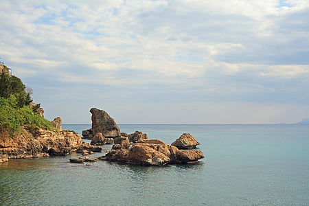 Rocky, paisaje, Marina, azul, puesta de sol, las rocas, Playa