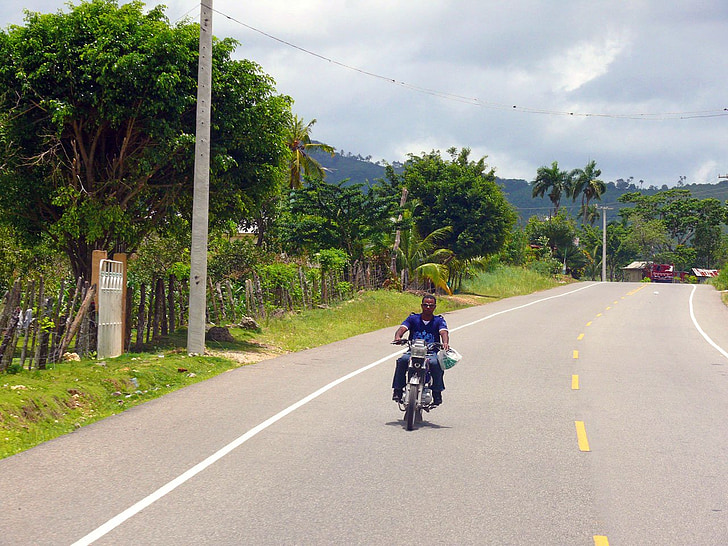 man, motorbike, dominican, republic, road, traffic, cars