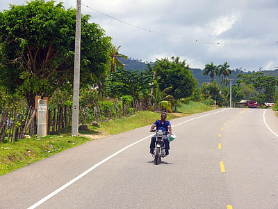 home, moto, dominicà, República, carretera, trànsit, cotxes