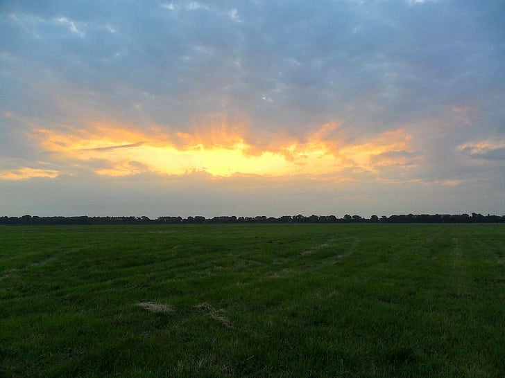 puesta de sol, cielo de la tarde, posluminiscencia, campo, Prado, arable, paisaje