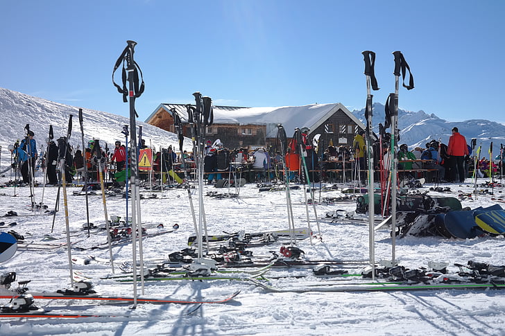 Comprensorio sciistico, Arlberg, Ulmer hütte, bastoncini da sci, sci, inverno, montagne
