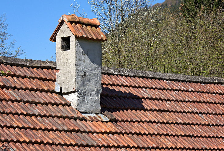 hus tak, murstein, skorstein, ildsted, arkitektur, fliser, taktekking fliser