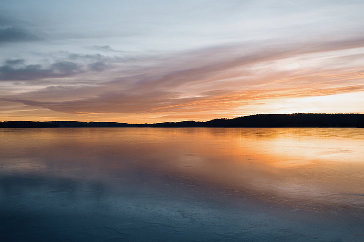 rahulik, keha, vee, hägune, taevas, Sunset, Lake