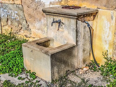 fountain, street, village, architecture, old, dherynia, cyprus