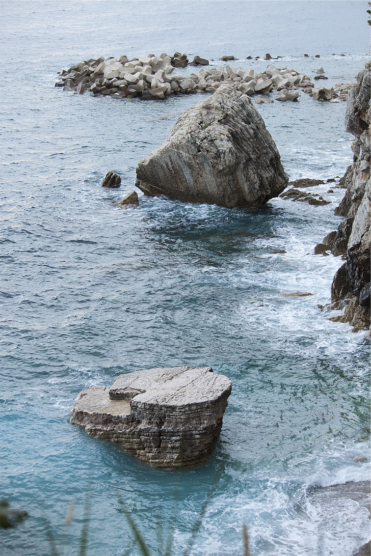 ocean, rocks, boulders, coast, shore, sea, water