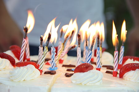 생일, 케이크, 축 하, 먹으십시오, 크림, 레드, 디저트