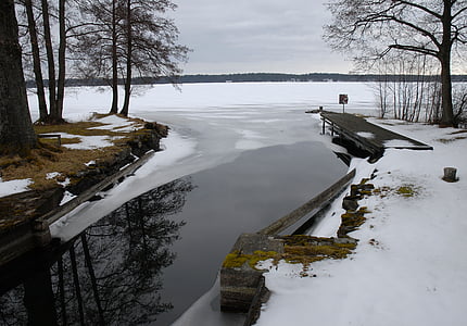 Χειμώνας, μας το χειμώνα, νερό, Λίμνη, Dalsland, snäcke, χιόνι