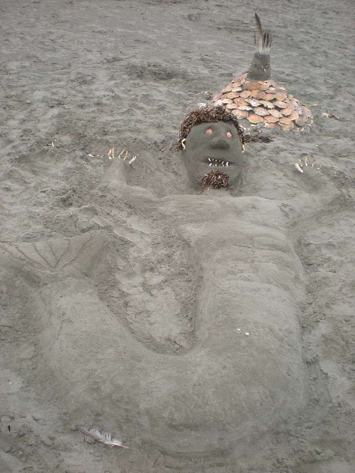 sirène, sirène de sable, Sand art, art de la plage, Châteaux de sable, créatures de sable