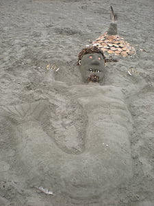 Sirena, sirena di sabbia, arte della sabbia, arte della spiaggia, Castelli di sabbia, creature di sabbia