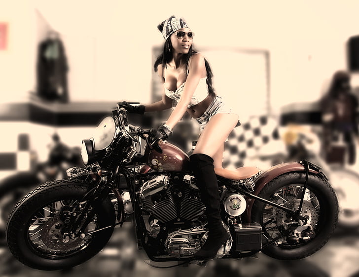 moto, moto, jeune fille, motocycliste, passion, moto, style