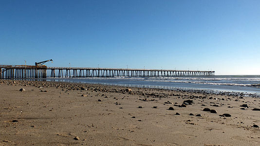 Pier, plage, Californie