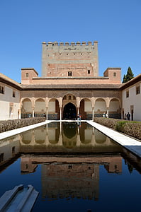alhambra, mirror, reflexes, fortress, moorish, symmetrical, granada