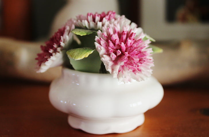 Porcelianas, gėlė, balta, rožinė, gėlių, apdaila, keramika