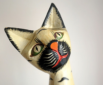 gato, escultura, a cabeça da, orelhas, madeira, decoração, a estatueta