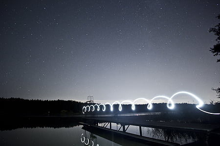 brygge, Lake, lysglimtene, lyset spor, lys, lang eksponering, natt